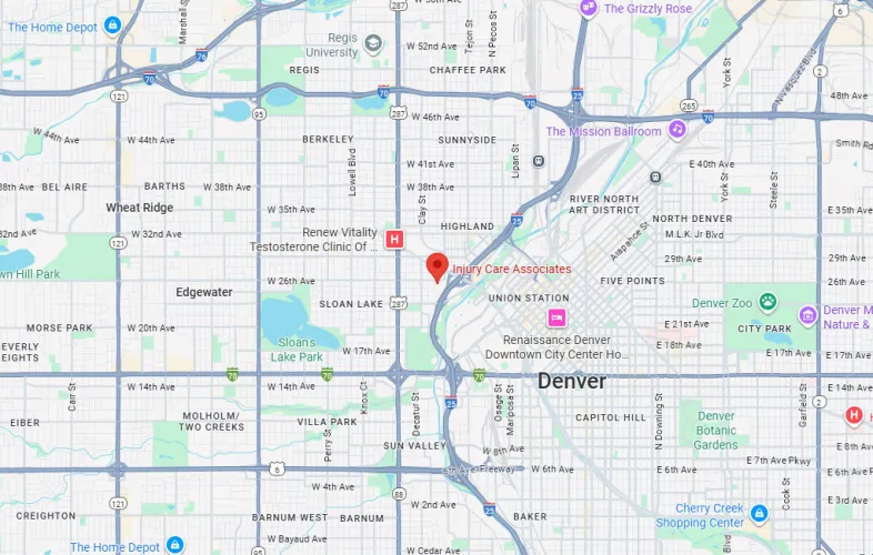 The Denver Injury Care Associates location is off of West 26th Avenue, easily accessible by the North Speer Blvd exit of I-25.