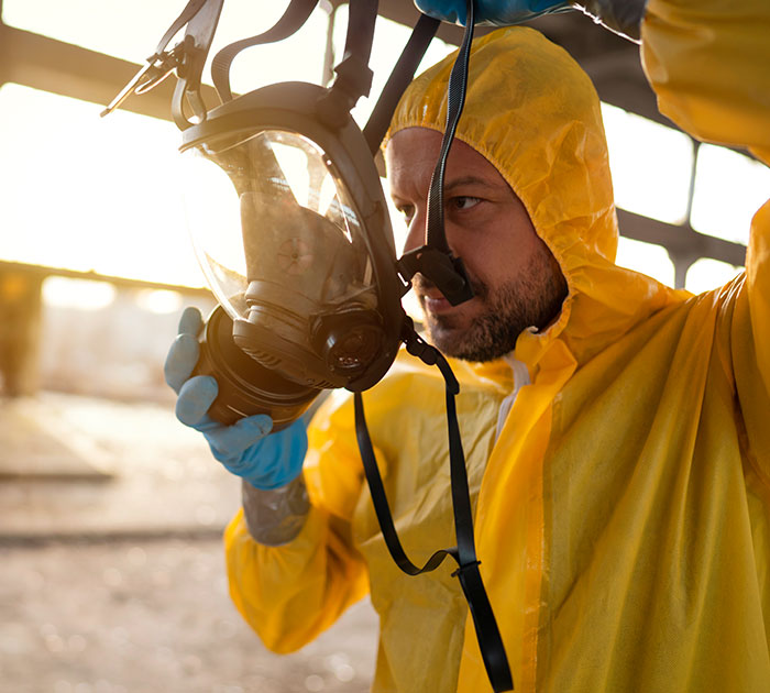 Worker undergoing a quantitative respirator fit test at an ICA clinic